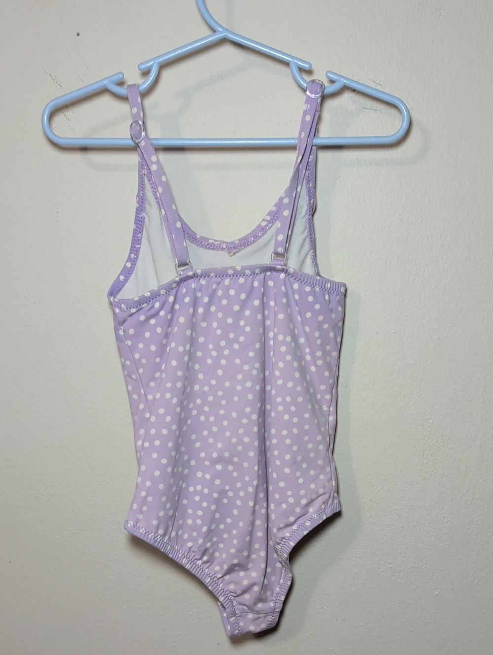 Garnet Hill Polka Dot One-Piece Swimsuit Lilac + White Ruffle Front Girls Size 3 - Picture 4 of 5